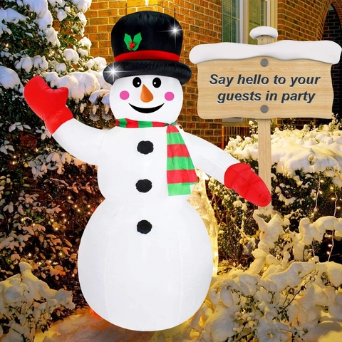Bonhomme de Neige Gonfiable de Noël 244cm Décoration Extérieure Avec Lumières LED Pour Jardin Cour Fête Décor