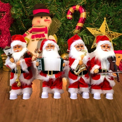 Babbo Natale Elettrico Musicale Con Vestito In Velluto Rosso Strumenti Musicali Ornamento Per Festa Di Natale Regalo Per Interni