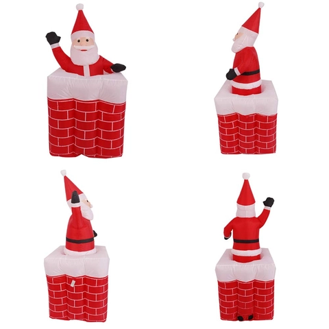 Animated Inflatable Santa Claus Climbing Chimney With LED Lights Large Outdoor Christmas Decoration Polyester Holiday Prop Display