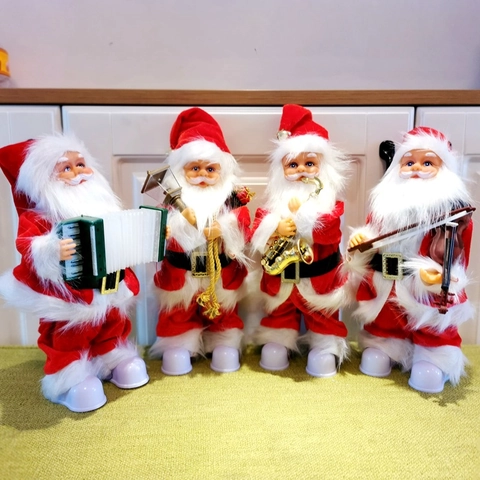 Babbo Natale Elettrico Musicale Con Vestito In Velluto Rosso Strumenti Musicali Ornamento Per Festa Di Natale Regalo Per Interni