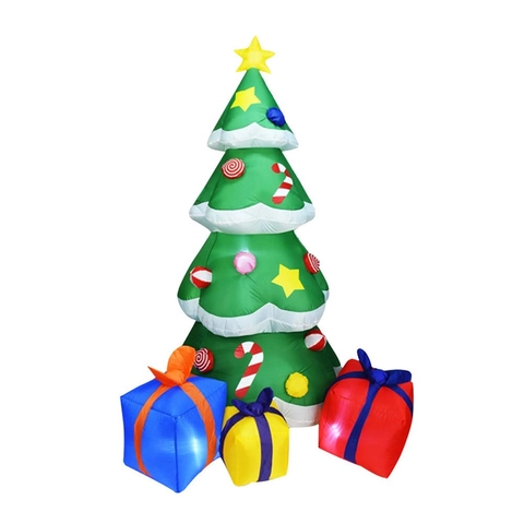 Albero di Natale Gonfiabile Alto Con Scatole Regalo Luci LED Decorazione Festiva da Esterno Cortile Giardino Modello Gonfiabile Poliestere