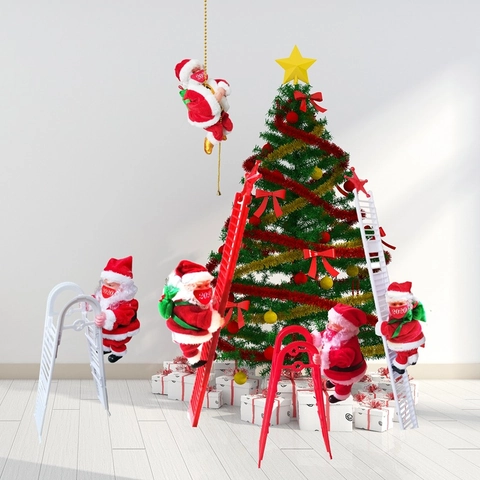 Elektrische Klimmen Kerstman Met Muziek Hangende Decoratie Voor Kerstboom Thuis Feest Cadeau Decoratie