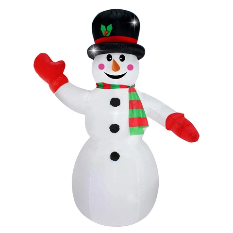 Bonhomme de Neige Gonfiable de Noël 244cm Décoration Extérieure Avec Lumières LED Pour Jardin Cour Fête Décor