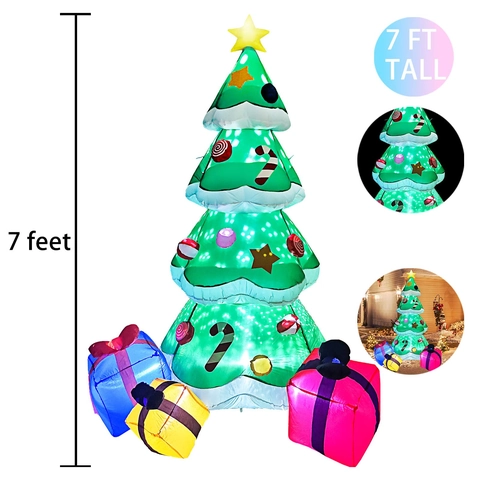 Albero di Natale Gonfiabile Alto Con Scatole Regalo Luci LED Decorazione Festiva da Esterno Cortile Giardino Modello Gonfiabile Poliestere