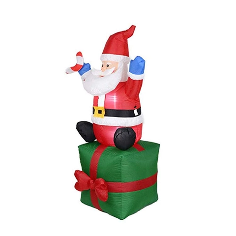 Grande Babbo Natale Gonfiabile Seduto su Scatola Regalo LED Luci Decorazione Esterna Giardino Cortile