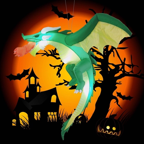Halloween Aufblasbar Fliegender Drache Outdoor Dekoration Mit LED Licht Großer Grüner Drache Requisite Für Hof Party