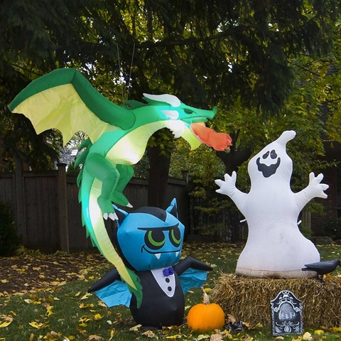 Halloween Aufblasbar Fliegender Drache Outdoor Dekoration Mit LED Licht Großer Grüner Drache Requisite Für Hof Party