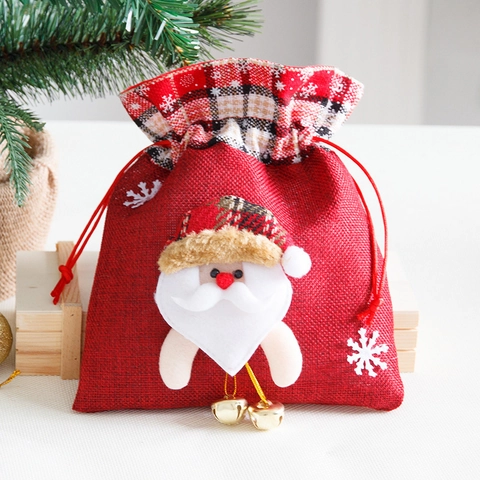 Sacchetti Regalo di Natale in Lino Sacchetti per Caramelle Con Coulisse Motivo Babbo Natale Pupazzo di Neve Renna Campanello