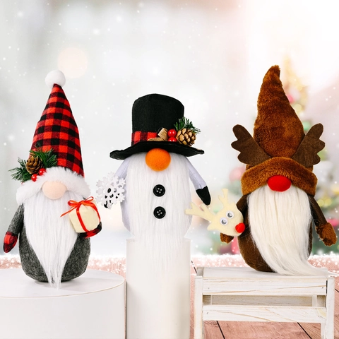 Poupée en Peluche Gnome de Noël Sans Visage en Tissu non Tissé Père Noël Bonhomme de Neige Renne Ornement de Table pour Maison Fête