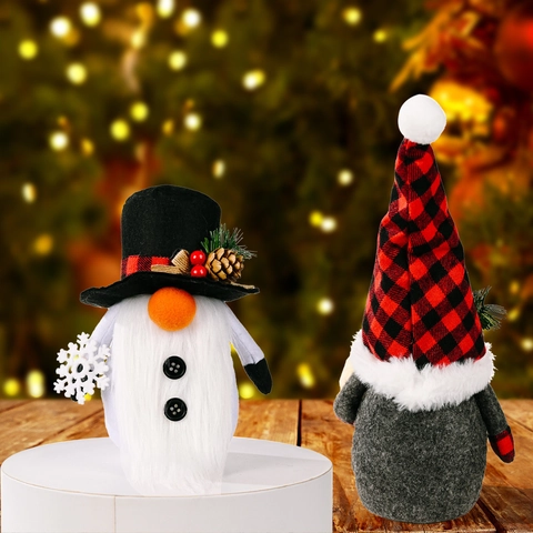Poupée en Peluche Gnome de Noël Sans Visage en Tissu non Tissé Père Noël Bonhomme de Neige Renne Ornement de Table pour Maison Fête