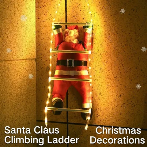 LED Christmas Santa Claus Climbing Ladder Pendant Multiple Light Modes Festive Indoor Outdoor Hanging American Style