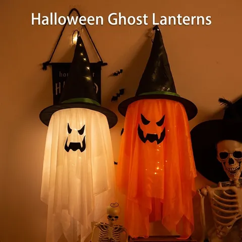 Halloween Leuchtende Geist Hängedekoration LED Beleuchtete Zaubererhut Geist Requisite Für Innen Außen Party Deko