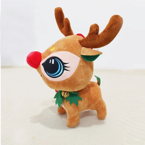 Adorable Cartoon Christmas Reindeer Plush Toy Soft Stuffed Animal Deer Doll With Bell And Scarf Holiday Home Decoration For Kids Gift