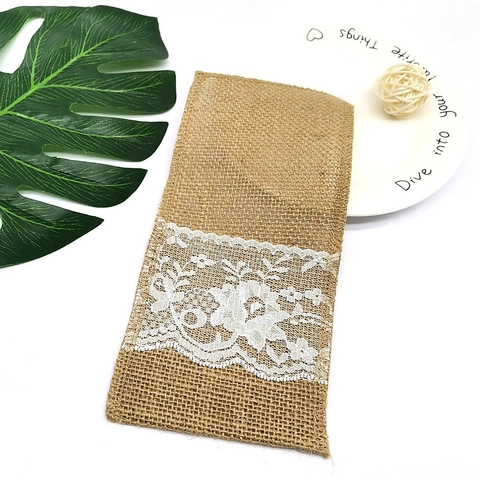 Besteckhalter Tasche Aus Jute Mit Spitze Für Hochzeit Party Weihnachten Tischdeko Vintage Besteckbeutel Für Messer Und Gabeln