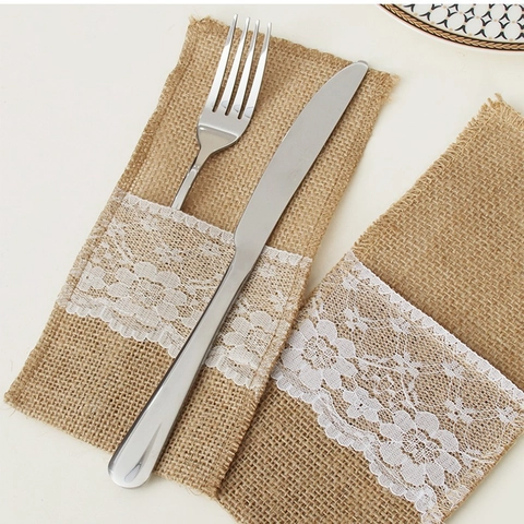 Besteckhalter Tasche Aus Jute Mit Spitze Für Hochzeit Party Weihnachten Tischdeko Vintage Besteckbeutel Für Messer Und Gabeln