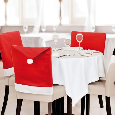 Rode Kerstmuts Stoelhoezen van Niet-Geweven Stof Eetkamer Stoel Decoratie Voor Kerstfeest Huis Ornament