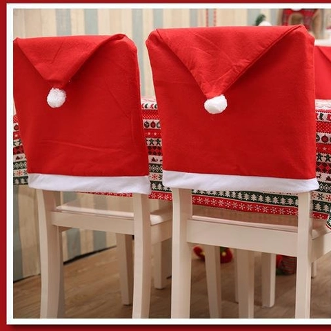 Rode Kerstmuts Stoelhoezen van Niet-Geweven Stof Eetkamer Stoel Decoratie Voor Kerstfeest Huis Ornament