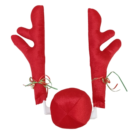 Reindeer Car Decoration Antlers With Red Nose Plush Xmas Accessory For Vehicle Festive Ornament Reindeer Antler Kit