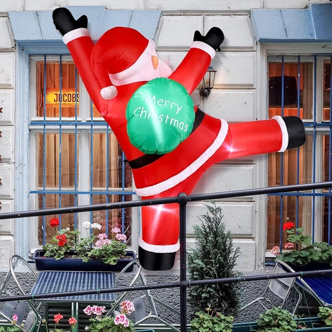 Large Inflatable Santa Claus Climbing Wall Outdoor Decoration 6.6ft Tall Polyester Ornament With LED Light For Garden Decor