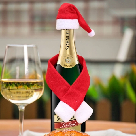 Christmas Wine Bottle Decoration Mini Santa Hat And Red Scarf Non-Woven Fabric Holiday Table Decor Festive Party Accessories