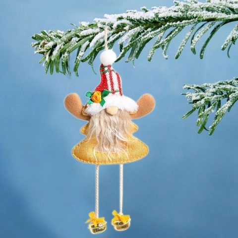 Christmas Fabric Hanging Ornaments Santa Claus Snowman Reindeer Gnome Plush Pendant With Bells For Tree Holiday Decoration