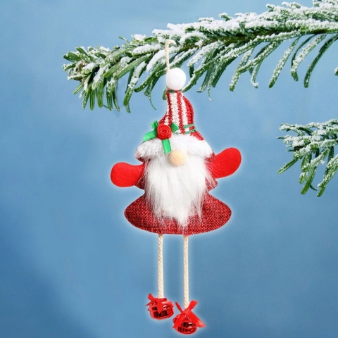 Christmas Fabric Hanging Ornaments Santa Claus Snowman Reindeer Gnome Plush Pendant With Bells For Tree Holiday Decoration