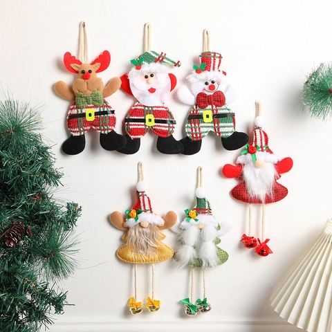 Christmas Hanging Ornaments Santa Snowman Reindeer Gnome Fabric Burlap Pendants Decorative Holiday Tree Decor Bell