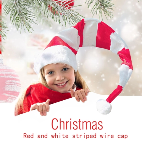 Cappello da Elfo di Natale a Strisce Berretto di Peluche Extra Lungo Con Filo e Sfera di Pelliccia per Adulti e Bambini Accessori per Costumi