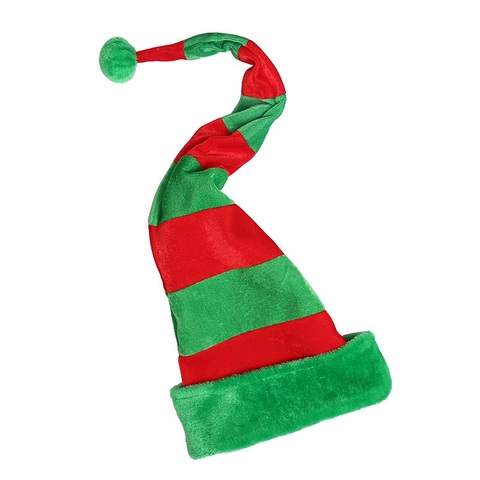 Cappello da Elfo di Natale a Strisce Berretto di Peluche Extra Lungo Con Filo e Sfera di Pelliccia per Adulti e Bambini Accessori per Costumi