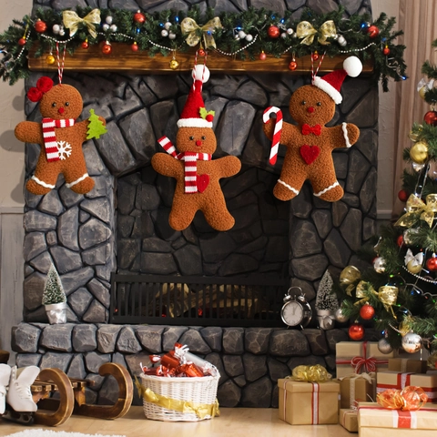 Χριστουγεννιάτικα Λούτρινα Στολίδια Gingerbread Man Με Κασκόλ Και Καπέλο Κρεμαστά Διακοσμητικά Για Δέντρο Πάρτι Σπίτι