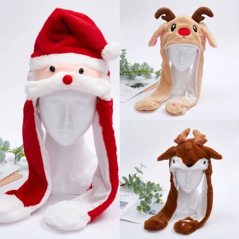 Lustige Weihnachtsmütze Plüsch Mit Beweglichen Ohren Weihnachtsmann Rentier Kostüm Zubehör Winter Warm Party Cosplay Requisite