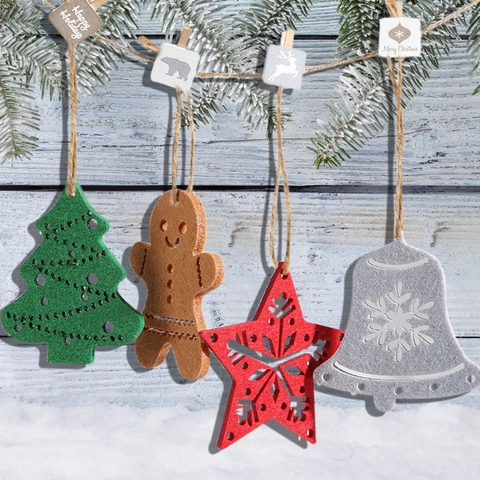 Filz Weihnachten Hängende Ornamente Lebkuchenmann Schneeflocke Stern Glocke Weihnachtsbaum Vliesstoff Feiertagsdekorationen
