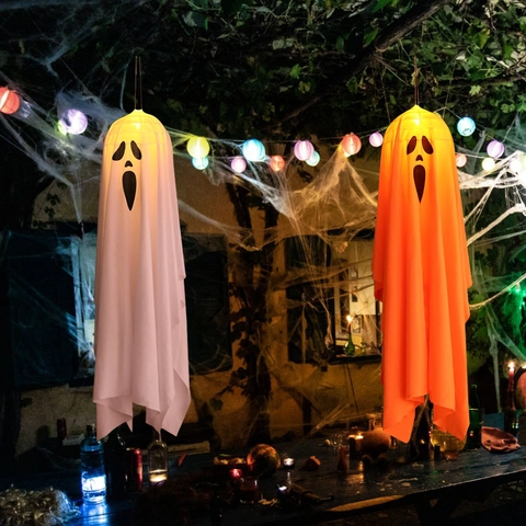 Luce Fantasma Appesa a LED per Halloween Decorazione per Feste All'aperto e Al Chiuso Faccia da Fantasma Spaventosa
