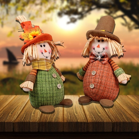 Poupée Épouvantail d'Automne Ornement de Récolte Pour Décoration Halloween Action de Grâce Tournesol Feuille d'Érable Gnome Rudolf Figurine de Table Peluche