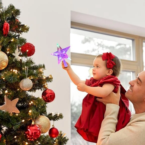 LED Christmas Tree Star Topper Plastic Glowing Five-Pointed Star Light Battery Or Plug Powered Holiday Decoration Light