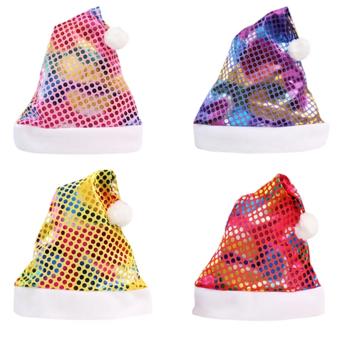 Gorro de Navidad Festivo Con Lentejuelas Y Puntos Brillantes De Colores Ribete De Felpa Blanca Gorra De Tela Suave Para Fiesta