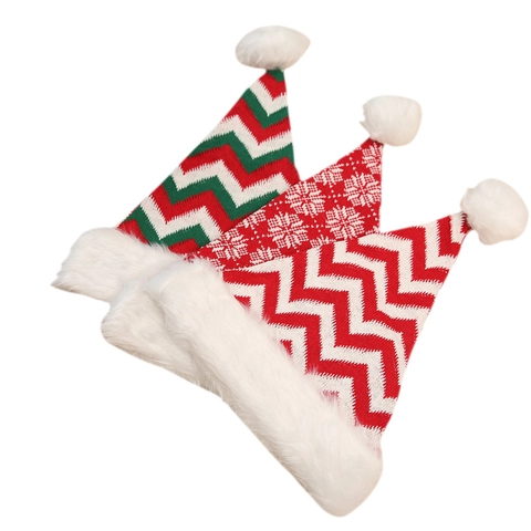 Cappello di Natale a Maglia Motivo a Righe e Fiocchi di Neve con Bordo in Peluche Berretto di Babbo Natale Oversize Ispessito Caldo