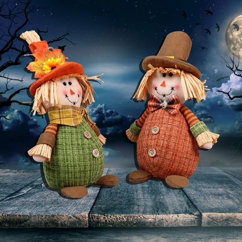 Poupée Épouvantail d'Automne Ornement de Récolte Pour Décoration Halloween Action de Grâce Tournesol Feuille d'Érable Gnome Rudolf Figurine de Table Peluche
