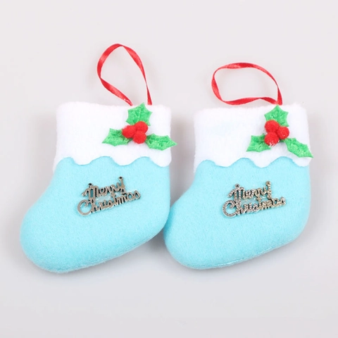 Mini Christmas Sock Ornament For Car Mirror Hanging Merry Christmas Embroidered Cloth Small Gift Stocking Decor Red Pink Blue