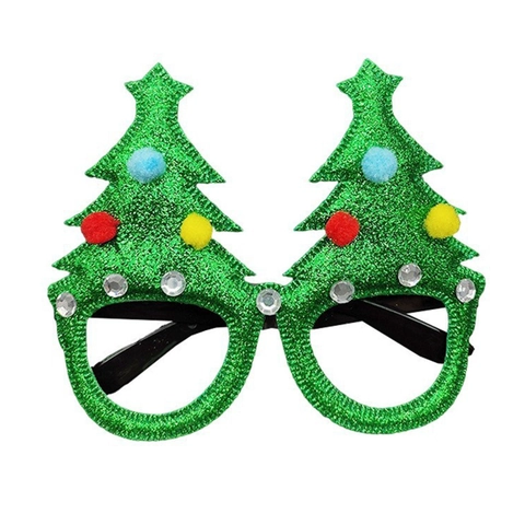 Occhiali da Festa con Albero di Natale Decorazione con Glitter Strass Pom Pon per Adulti Bambini Accessorio Festivo per Celebrazione