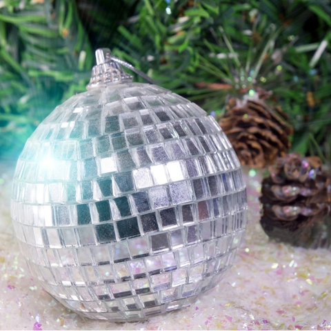 Sfera a Specchio Argento Riflettente in Vetro Ornamento da Appendere per Festa di Natale KTV Bar Disco Club Decorazione Palcoscenico