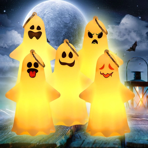 Pendentif Fantôme Lumineux d'Halloween Veilleuse LED Ornement de Fantôme Suspendu pour Accessoires de Fête d'Halloween