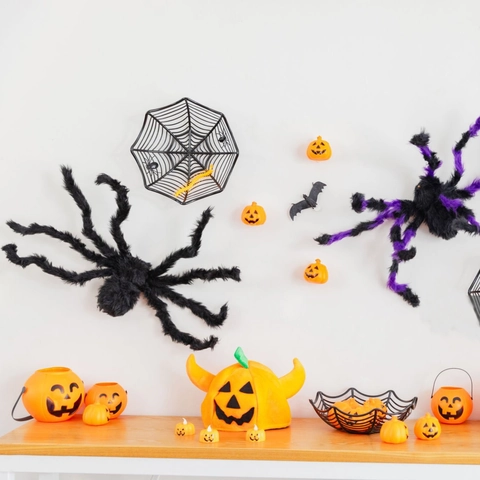 Halloween Schwarz Riesen Plüsch Spinne Dekorationen Gruselig Realistisch Flauschige Spinne Requisite Für Garten Party Deko