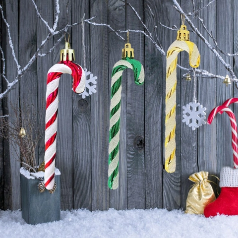 Glitter Christmas Candy Cane Hanging Ornaments Spiral Painted Xmas Tree Decoration Festive Home Party Decor Ornaments