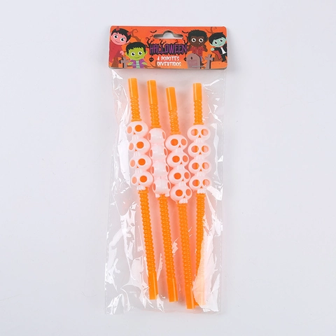 Halloween Skeleton Pumpkin Decorative Straws PVC Reusable Spiral Drinking Straws For Party Tableware Decoration