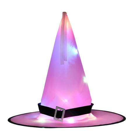Cappello da Strega di Halloween con LED Luminoso in Taffetà di Poliestere Fibbia Decorativa per Festa di Carnevale
