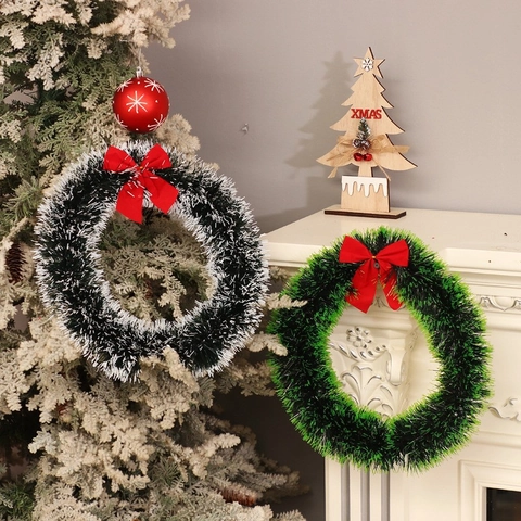 Weihnachtskranz Girlande Mit Roter Schleife Dichte Girlande Für Haustür Wand Fenster Feiertag Heimdekoration Festlicher Schmuck