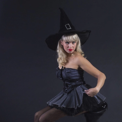 Sombrero de Bruja Negro de Halloween Sombrero de Mago Puntiagudo de Terciopelo Con Hebilla de Metal para Adultos Niños Cosplay