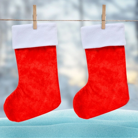 Calza di Natale Classica in Peluche Rossa e Bianca Morbido Tessuto Sacco Regalo Appeso per Albero di Natale Camino Decorazione Casa