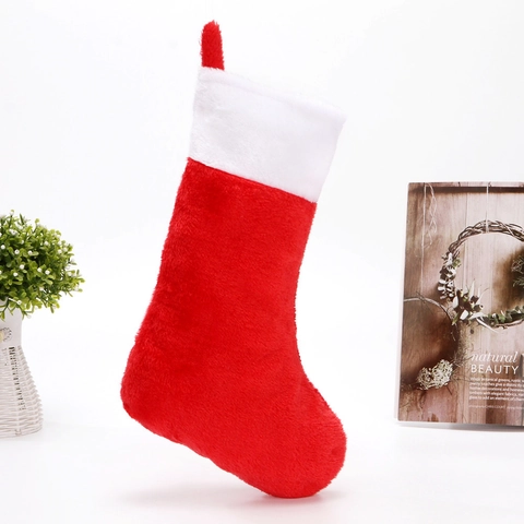 Calza di Natale Classica in Peluche Rossa e Bianca Morbido Tessuto Sacco Regalo Appeso per Albero di Natale Camino Decorazione Casa